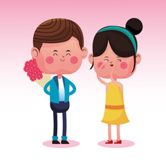 Cute couple in love cartoons vector illustration graphic design