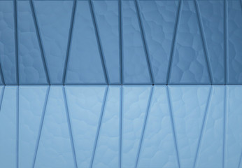 3d rendering. Abstract dark and light blue trapezoid pattern wall background.