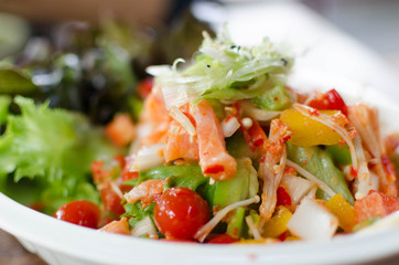 Close-up Japan style Salmon salad