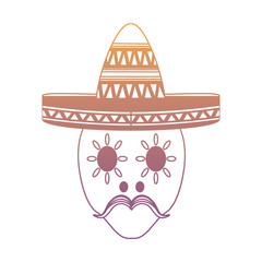 sugar skull with mexican hat over white background, colorful design. vector illustration