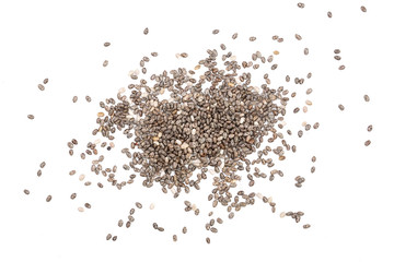 Chia seeds isolated on white background. Top view