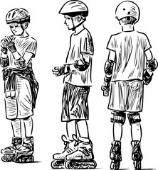 Sketch of the teen boys on the rollers