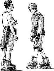 Sketch of the teens friends on the roller skates