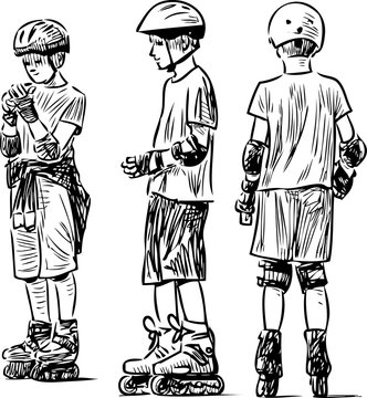 Sketch of the teen boys on the rollers