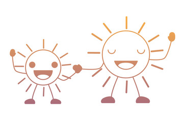 kawaii happy suns over white background, colorful design. vector illustration