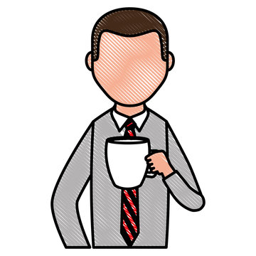 portrait man character with coffee cup vector illustration drawing
