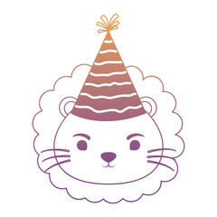 cute lion with party hat over white background, colorful design. vector illustration