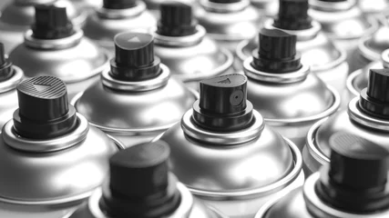 Fotobehang Graffiti Group of aerosol paint cans. Monochrome Closeup shot