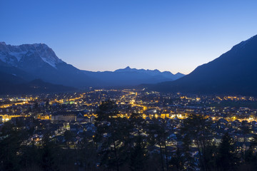 View to Garmisch-Partenkirchen at evening