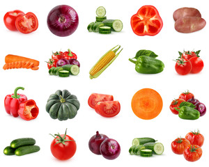 Collection of vegetables isolated on white background.