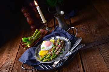 green asparagus from the grill with egg