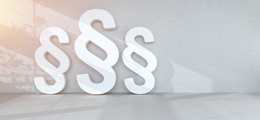 Big law icons in modern interior 3D rendering