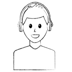 young man character with headphones listen vector illustration sketch
