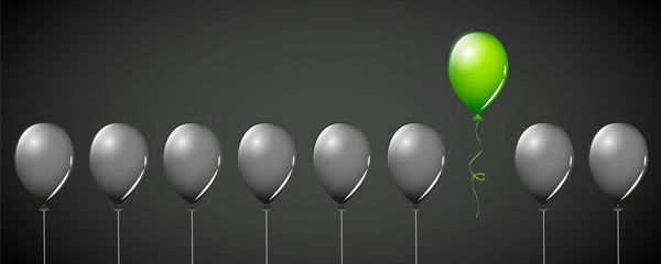 Fototapeta ein grüner luftballon unter vielen schwarzen obraz