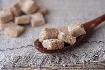 cane sugar on a grey linen napkin