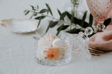 Fototapeta na wymiar Seashell in vase. Rustic wedding decorations