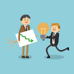 Business teamwork with ideas and profits statistics vector illustration graphic design