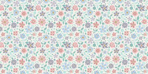 Fototapeta na wymiar Springtime - floral pattern. Seamless texture with hand drawn flowers. Vector.