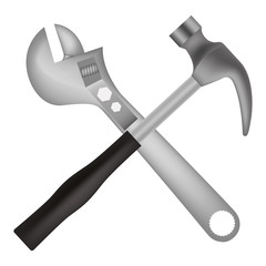 wrench key with hammer crossed vector illustration design