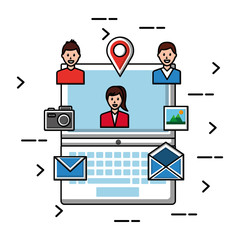 laptop social media people email photo picture location icons vector illustration