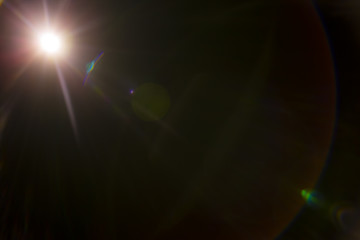 Solar camera lens flare light create hexagon of objective iris shapes of different colors depending...