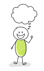 Funny stickman with empty speech bubble - happy facial expression. Vector.