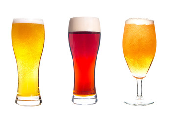 lager draft beer in a glass isolated on white background