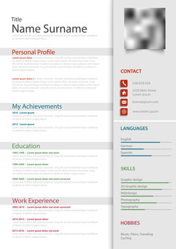 Professional personal resume cv with light gray stripes template