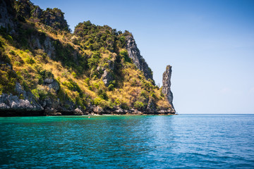 Loh samah bay with blue sky and water, Phi Phi Island, Thailand