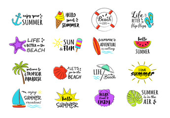 Funny summer icons - colourful set. Vector.