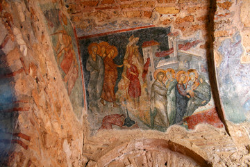 fresque murale dans un monastère byzantin à mystra en grèce