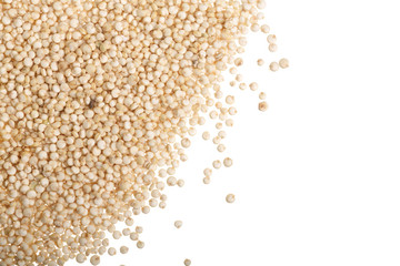 white quinoa seeds isolated on white background with copy space for your text. Top view