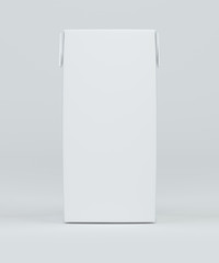 Milk box front view. Carton box with screw cap Mock-up. White clear empty box. 3d rendering