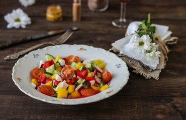 salad - organic vegetables, a set of ingredients (juicy vegetables). copy space (food vegetables background)