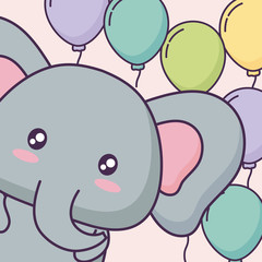 cute animal with colorful balloons over background, vector illustration