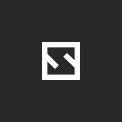 Letter S logo monogram minimal style. Square frame geometric shape linear initial emblem mockup. Typography design element.