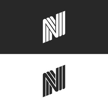 Creative monogram letter N logo black and white parallel lines isometric shape. Initials NNN lettering emblem for business card