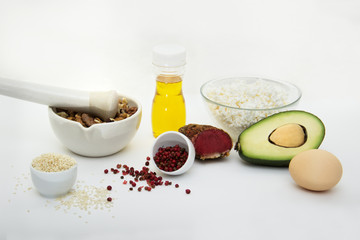 Products that can be eaten with a ketogenic diet., low carb, high good fat. Concept keto diet for health and weight loss.