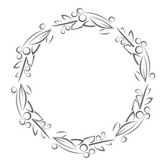 Round frame with leaves and berries outline