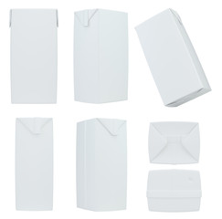 Set milk or juice carton packaging package box white blank. 3d rendering.