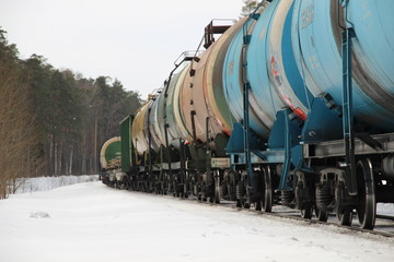 freight train in the winter forest