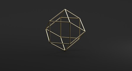 3D Rendering Of Geometric Realistic Looking Mesh Hedra Object Isolated On Dark Grey Background