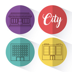 icon set of city elements concept over colorful circles and white background, vector illustration