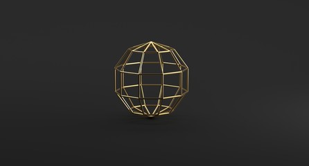 3D Rendering Of Geometric Realistic Looking Mesh Sphere Object Isolated On Dark Grey Background