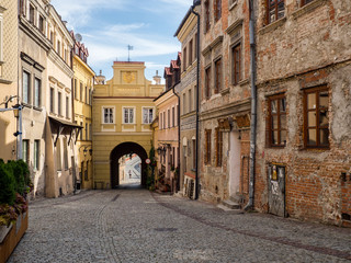 City gate and street view of Lublin city in Poland