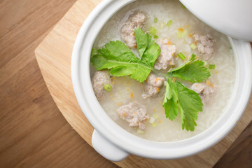 Rice porridge with pork.