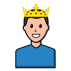 young man with crown avatar character vector illustration design