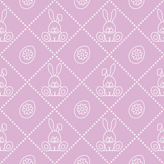 Seamless pattern with rabbits and eggs with flower