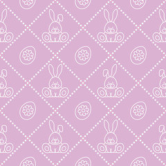 Seamless pattern with rabbits and eggs with flower
