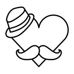 heart with hat and mustache vector illustration design